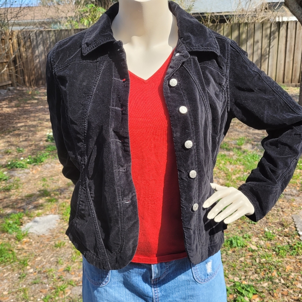 [EUC] Live a Little 🖤 VTG Black Velveteen Jacket w/ Pockets, Sz Medium, 90s-Y2K - Picture 4 of 17